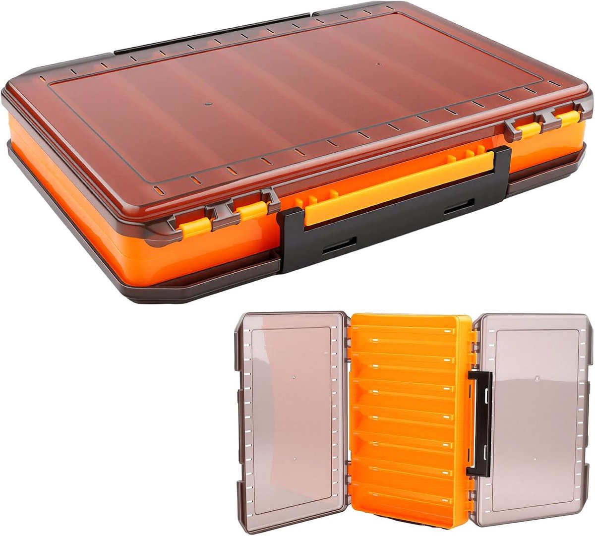 Dubbelzijdig, visbox transparant, visaasbox, aasdoos, vissen 27 x 19 x 4,5 cm, kunststof visaccessoires (oranje)