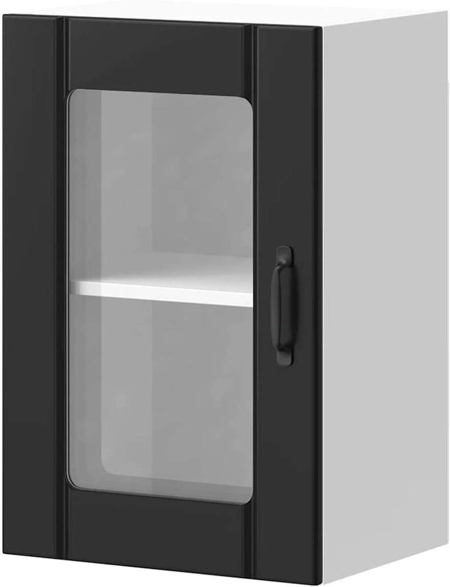 Keukenkast met deur - Wandkast Bovenkast - Keuken Opbergen - Glazen Deuren Overzicht - 60 cm Hoog - Zwart