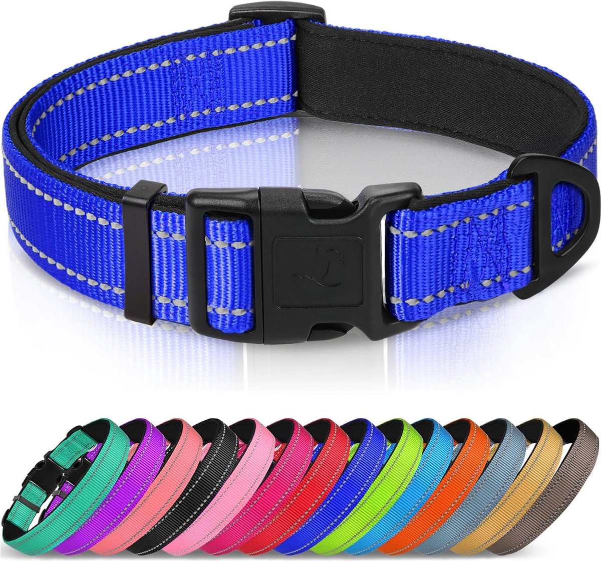 Hondenhalsband met Veiligheidsgesp, Reflecterende Verstelbare Halsbanden met Zachte Neopreen Vulling Huisdier, Veiligheidskraag voor Kleine Honden Huisdieren, L, Koningsblauw