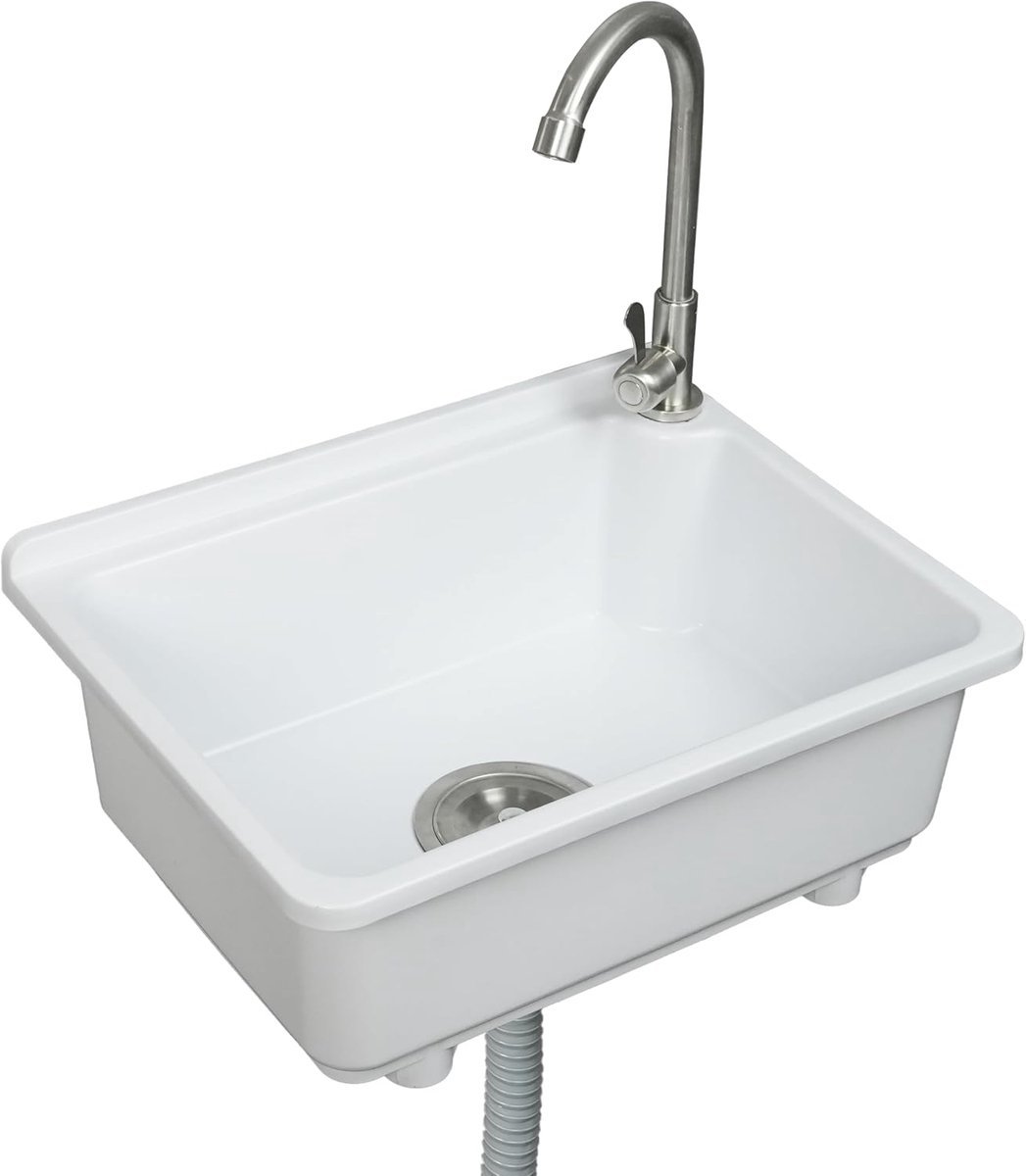 Enkele kom gootsteen, keuken wandgemonteerde gootsteen 40 x 30 cm met 1,25 inch kraangat, kunststof rv-spoelbak voor thuis, restaurant, slaapzaal, garage, badkamer, wasruimte (wit, 16,9 x 12,8