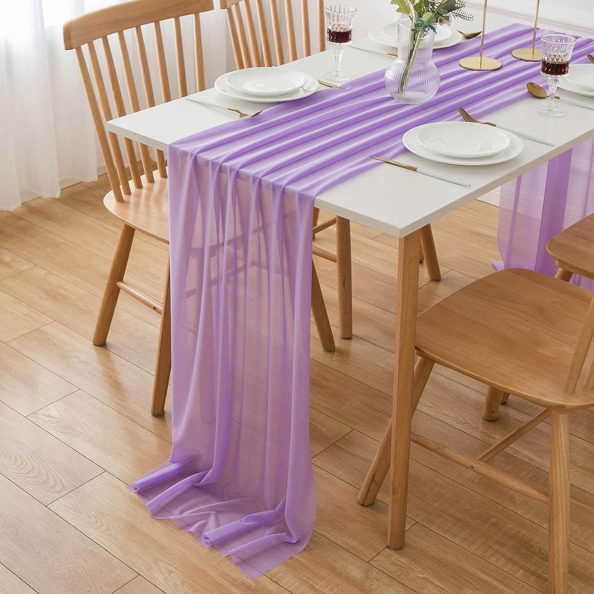 Tafelloper, chiffon, lila, 300 cm x 75 cm, tule, wasbaar