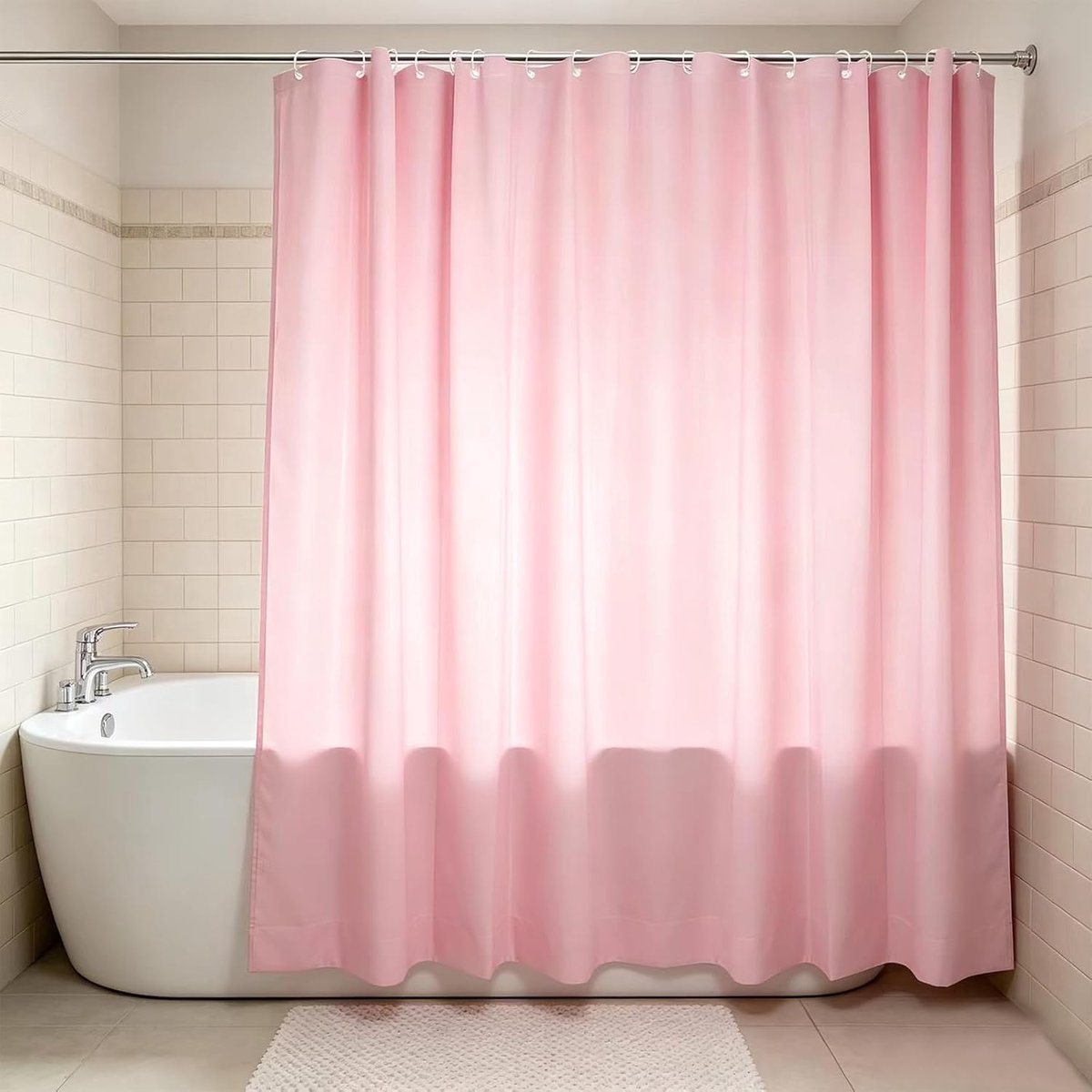douchegordijn, 180 x 200 cm, PEVA douchegordijn voor badkuip, douchegordijn, waterdicht, roze, met 12 ringen, anti-schimmel, sneldrogend, zonder boren, voor badkamer, woning, hotel