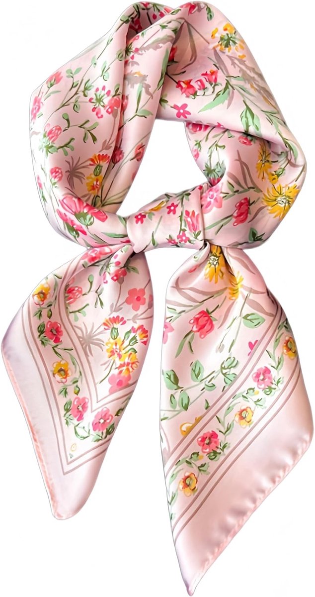 Damessjaal van kunstzijde, bloemenprint, elegant accessoire, vierkant, 70 x 70 cm