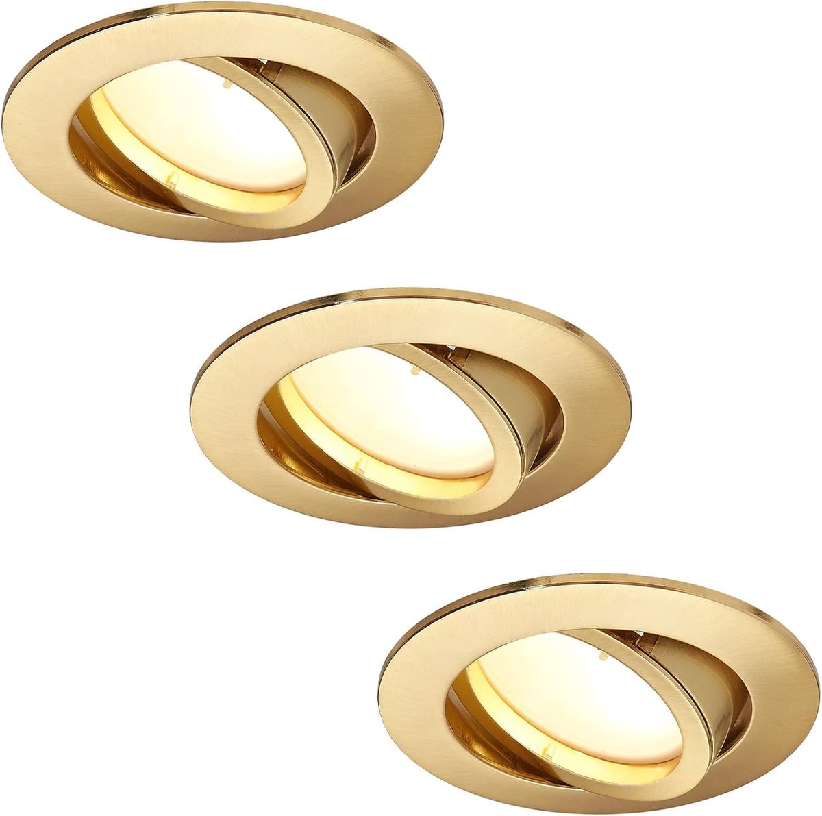 Led-inbouwspot, dimbaar, goudkleurig, rond, draaibaar, 5 W, plat, 230 V, inbouwspot, inbouwspot, 68 mm boorgat, 120 ° stralingshoek, neutraal wit 4000 K (3 stuks)