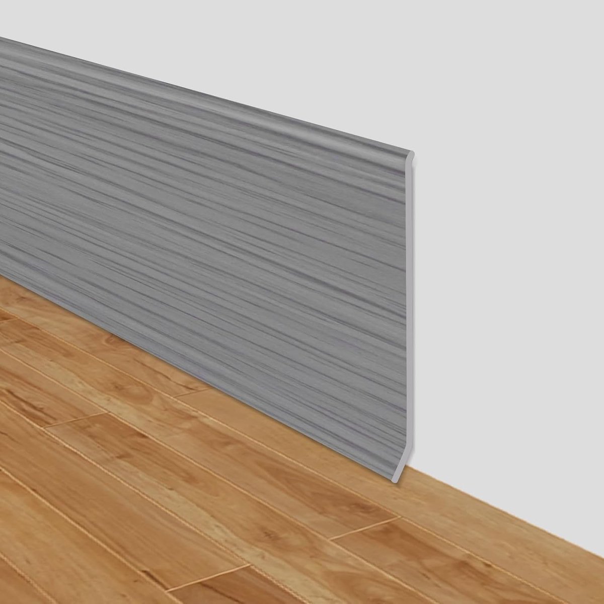 Plinten zelfklevende PVC flexibele plinten 10cm brede vinyl wandplinten voor keuken, badkamer, woonkamer (Lichtgrijze houtnerf, 10cm×6m)