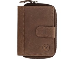 Hide & Stitches - Portefeuille en cuir à fermeture éclair - Pour femme/homme - Petit portefeuille - Marron foncé