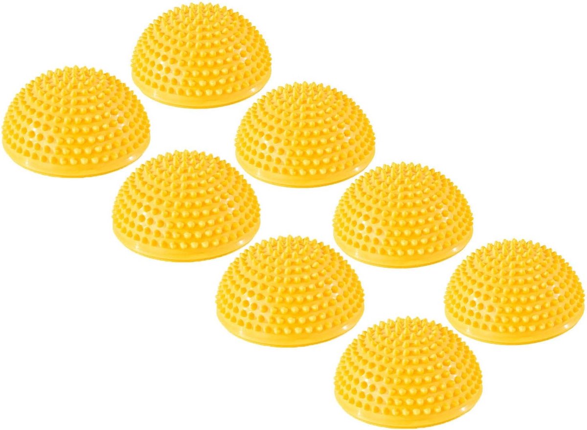 Balance Egel 8-delige set bevordert balans, motorische vaardigheden en lichaamsbewustzijn – egelbal halve ballen met noppen voor een aangenaam massage-effect aan de voeten (geel, diameter 16
