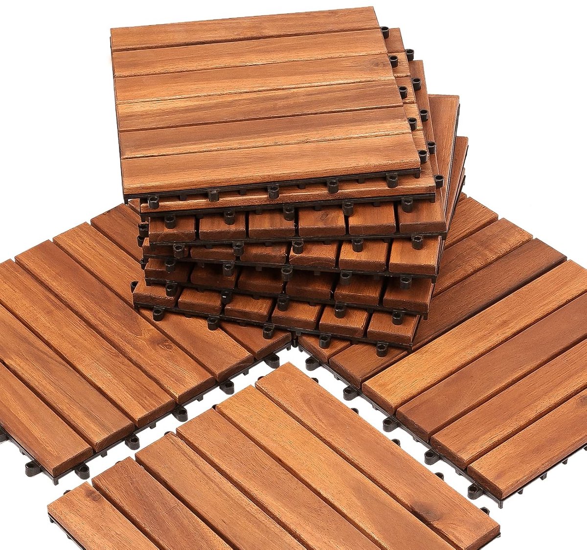 Houten tegels van acaciahout, 55 stuks, 5 m² balkontegels, 30 x 30 cm, tuintegels voor tuin, terras, balkon, terras, gemakkelijk te leggen, weerbestendig, bruin