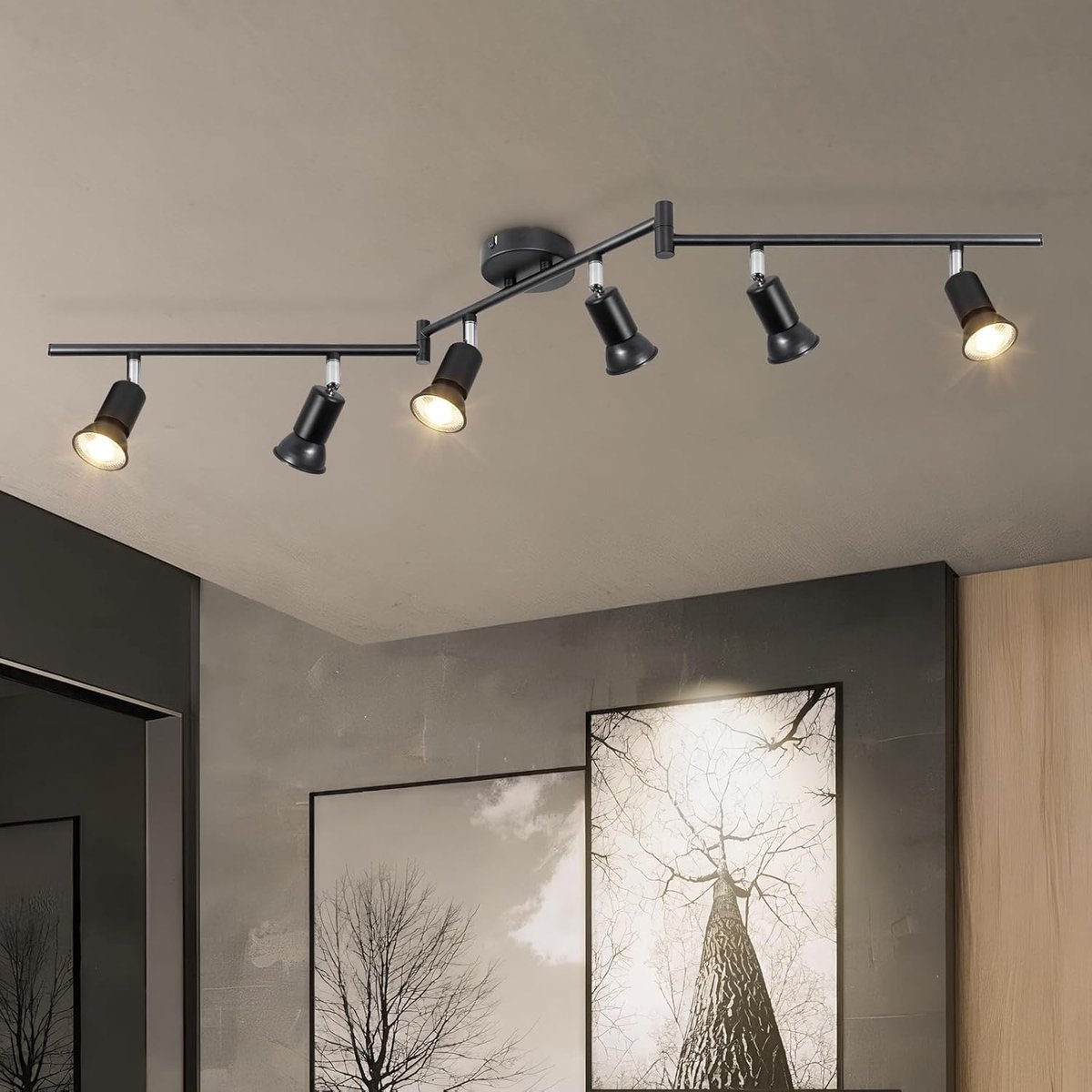 GU10 Plafondlamp 6 LED Spots - Plafondverlichting Spot Orientabl Modern Zwart voor Hal Woonkamer Eetkamer Keuken - Zonder Lamp