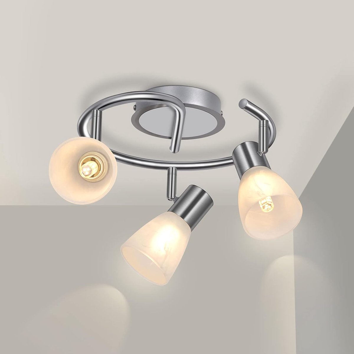 Plafondlamp, 3 spots, draaibaar, woonkamerlamp, led-plafondspots, 3 lampen, E14, rond, draaibaar, binnenverlichting voor keuken, badkamer, hal, zonder lamp