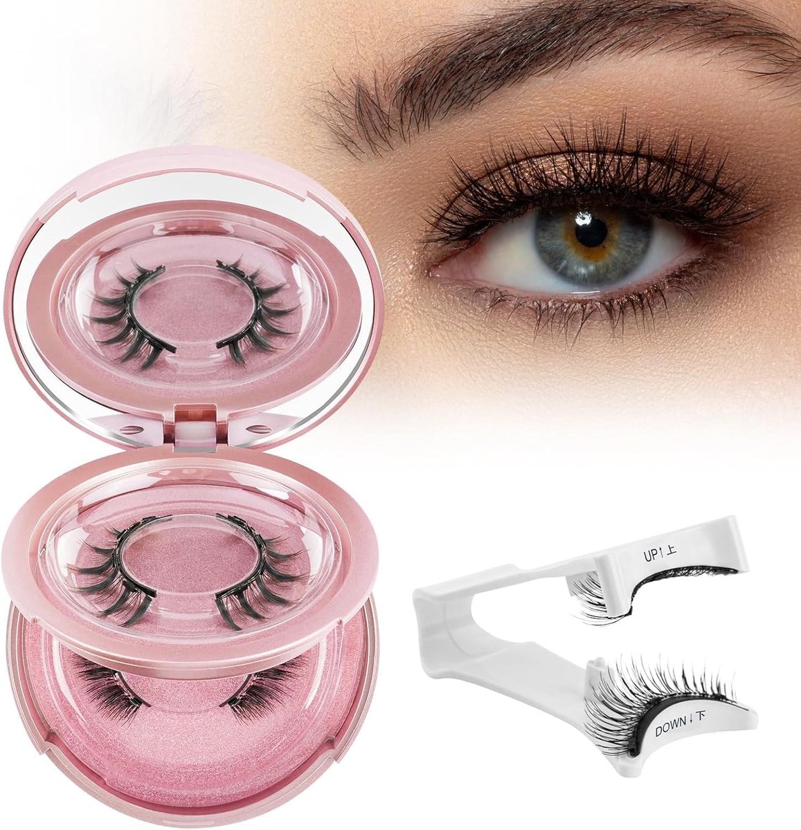 Magnetische Wimpers, 2 Paar Magnetische Wimperextensions, Magnetische Wimpers Kit met Pincet, Geen Lijm, Herbruikbare Magnetische Wimpers (Roze)