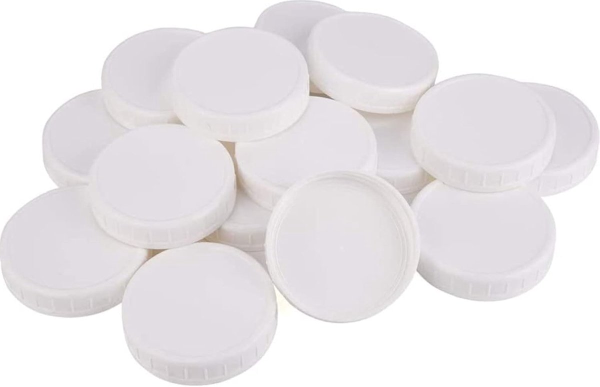 Deksels Ongevoerd Geribbelde Plastic Cup Deksel voor Regelmatige Mond Mason Inblikken Wit Lekvrij Opslag Fles Caps Cover (Dia 70mm)
