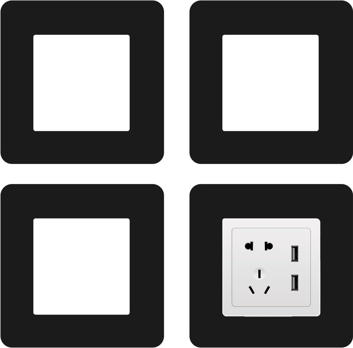 4 Zwarte beschermingsframes voor lichtschakelaars & stopcontacten (86x86mm), lichtschakelaar bescherming voor wand van acryl, afdekking voor 1-voudige stopcontact