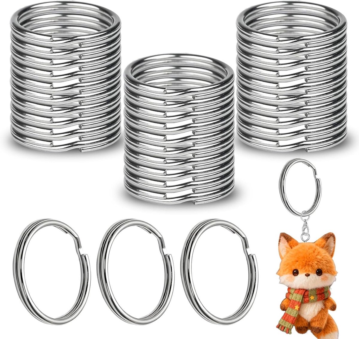 25 mm sleutelringen, 200 stuks, metalen ronde sleutelhangers, ring voor sleutels, sleutelhangers, accessoires, knutselen, ornamenten en doe-het-zelf, zilver