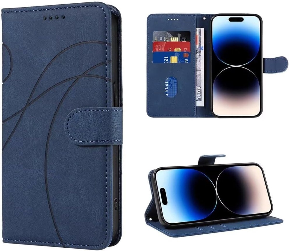 Lederen flip case voor Google Pixel 9A, premium PU portemonnee boek folio schokbestendige TPU shell cover met kickstand/credit card slots/RFID blokkering/magnetisch sluiten - blauw