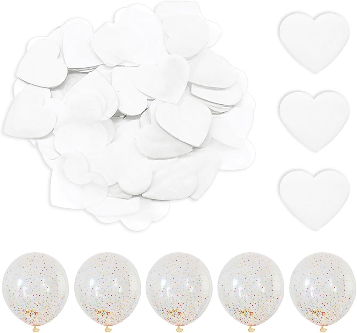 Confetti en 5 transparante ballonnen, confetti, tafeldecoratie, feestartikelen