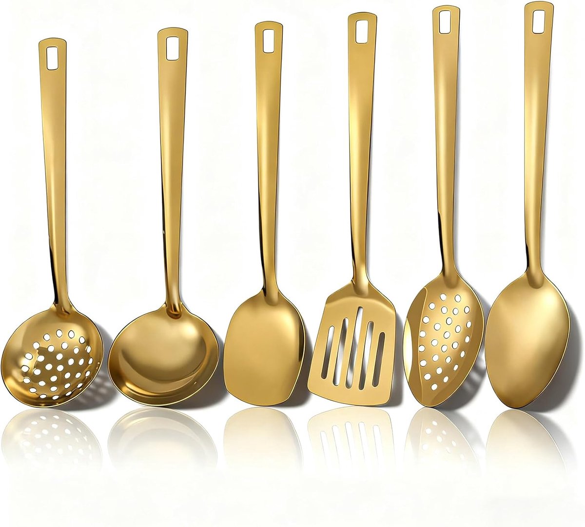 6 stuks gouden keukengerei, titanium gouden coating roestvrij stalen kookgerei set, gouden spatel, keukengereedschap spatelset, voor anti-aanbakkookgerei, vaatwasmachinebestendig
