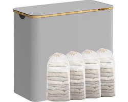 Wasmand met deksel, 4-vaks grote wasmand, 200 l, uitneembare mesh-voering, Oxford-stof, bamboe handgrepen, inklapbaar, 78 x 38,5 x 70,5 cm, duifgrijs LCB514GD01