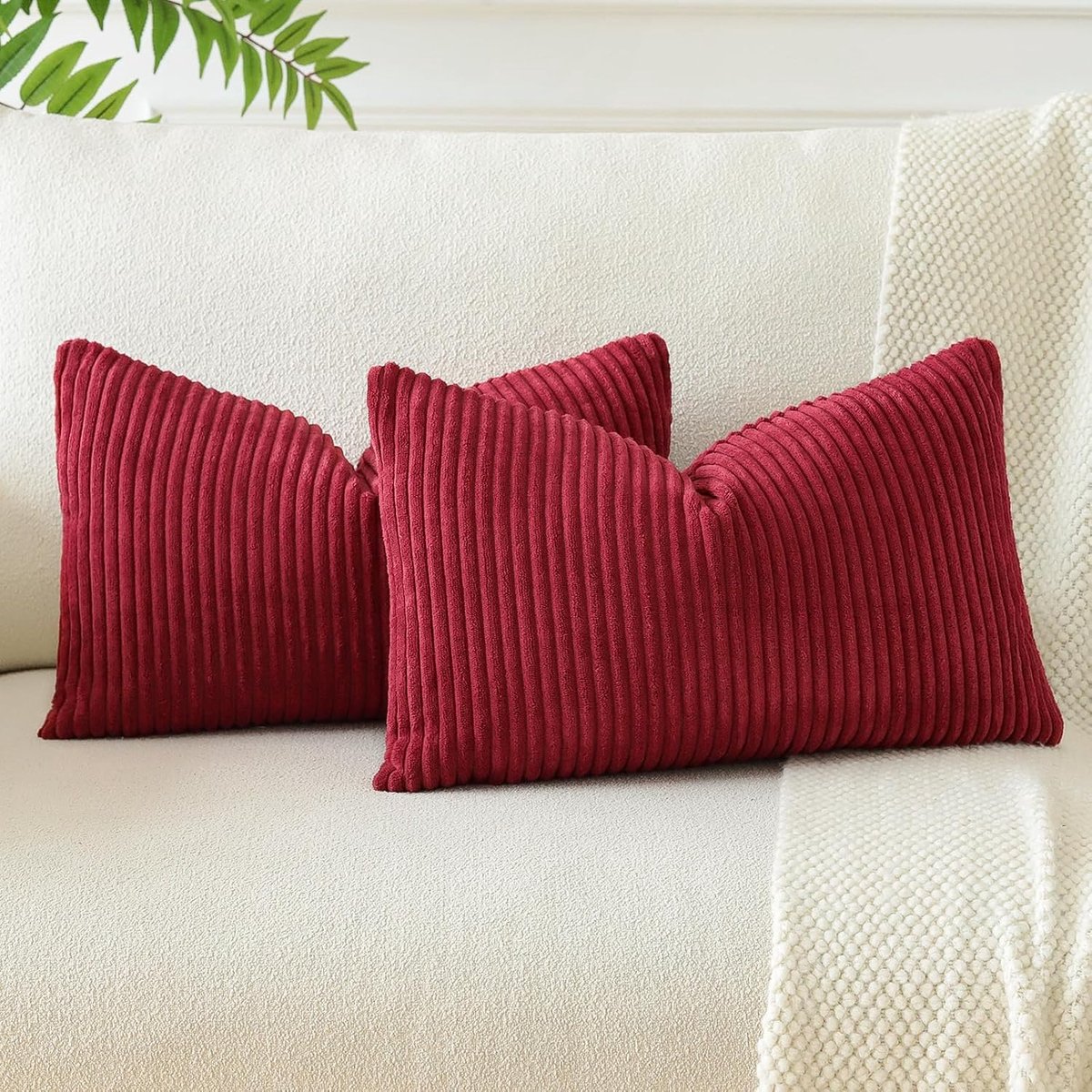 Corduroy Zachte Gestreepte Gooien Kussenhoezen 40x60 cm Boho Decoratieve Kussenhoezen Lumbale Kussensloop Bank Huisdecoratie Kussenhoezen voor Bank Slaapkamer 16x24 Inch Set van 2 (Bordeaux)