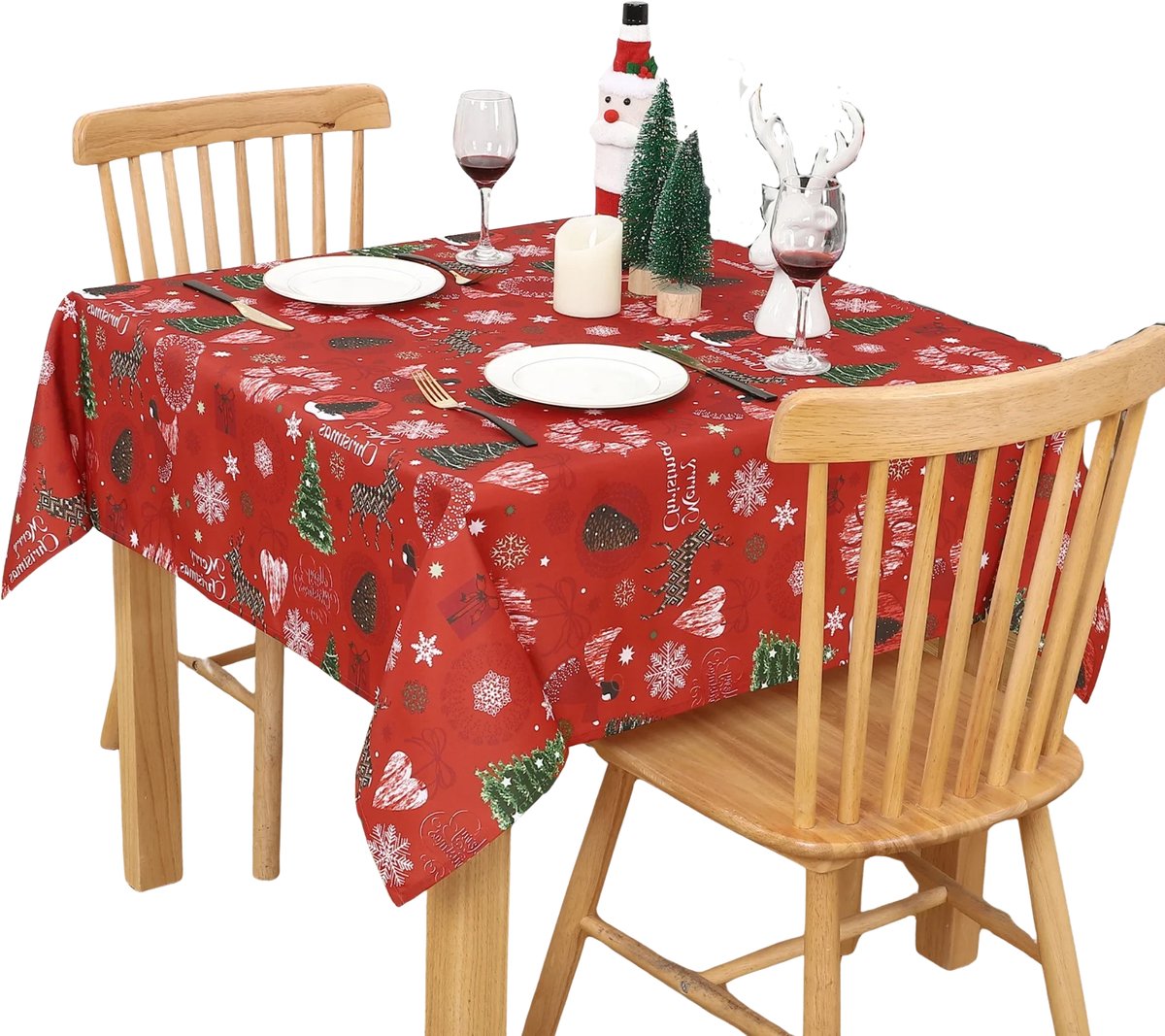 Tafelkleed - Voor kersttafel en feestdecoratie - Water- en oliebestendig met kerststerpatroon - Rood - Rood-132x132cm