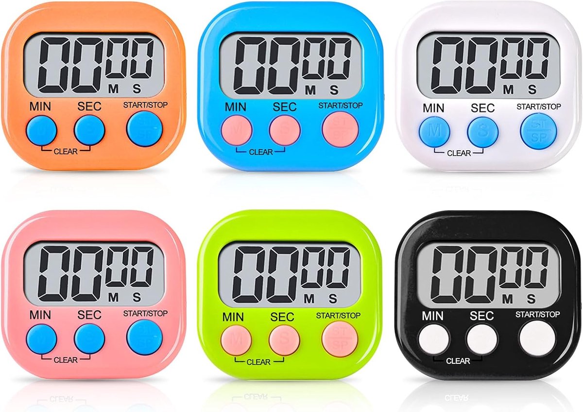 6 stuks digitale magnetische stopwatch, aftellen met lcd-geluidsalarm, digitale keukentimer, magnetische timer