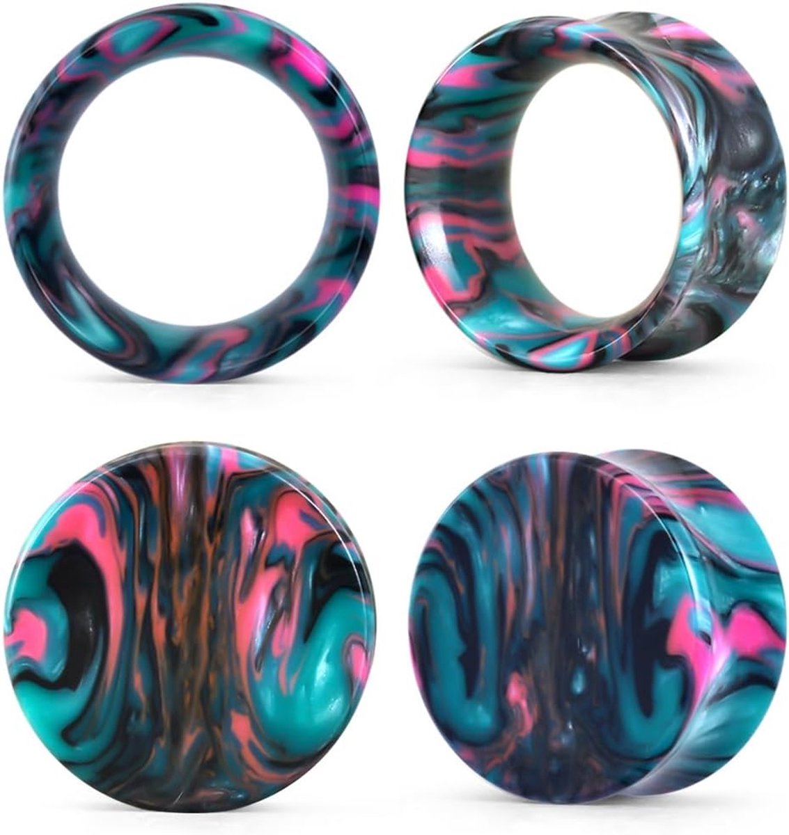 2 paar kleurrijke acryl oorstretchers.