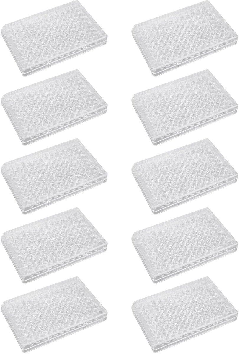 10pcs Tissue Culture Plate, 96 Well Clear Polystyrene Cell Growth Culture Plate with Plastic Lid for Laboratory Biological Room (Flat Bottom)