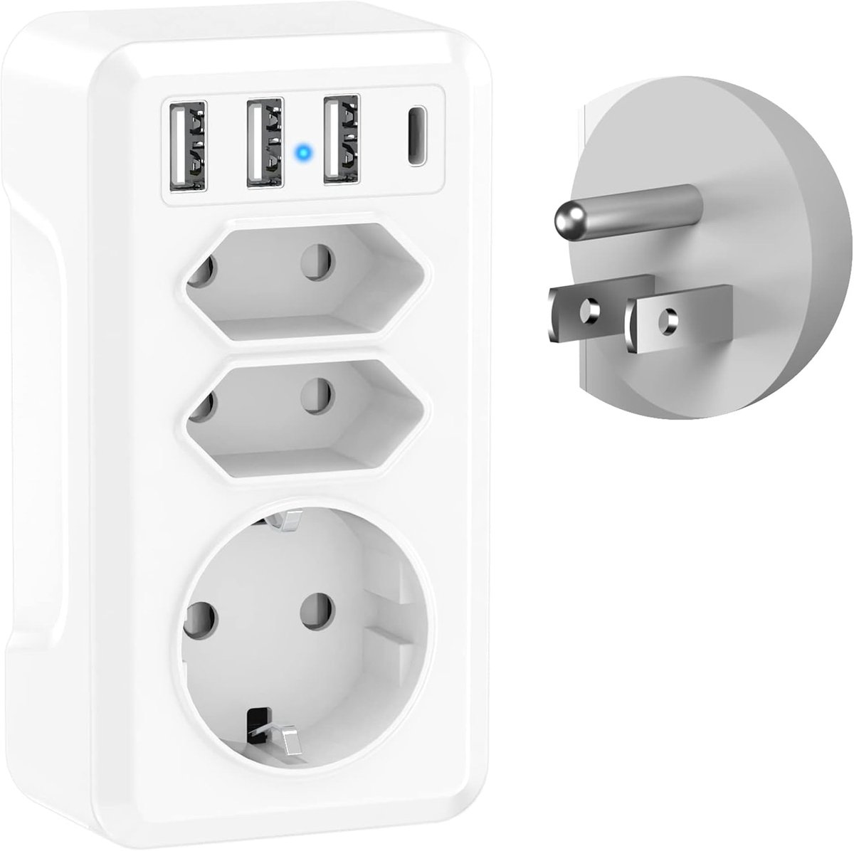 Adapter USA Duitsland stekker, 7-in-1 stekkeradapter USA Adapter stopcontact met 3USB 1USB C & 3AC, reisstekker USA reisadapter EU naar US reisadapter voor Canada, Mexico, Thailand