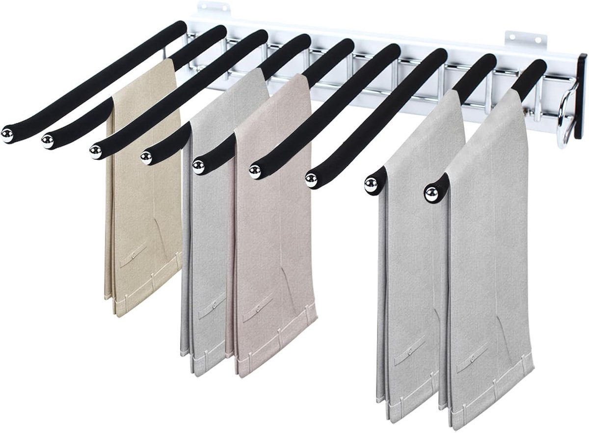 Broekhouder, broekhanger, uittrekbaar, kastaccessoires, uittrekbare nieuwe stalen kledinghanger voor 9 broeken, kledingkast, uittrekbaar, broekenhangers, roestvrij staal