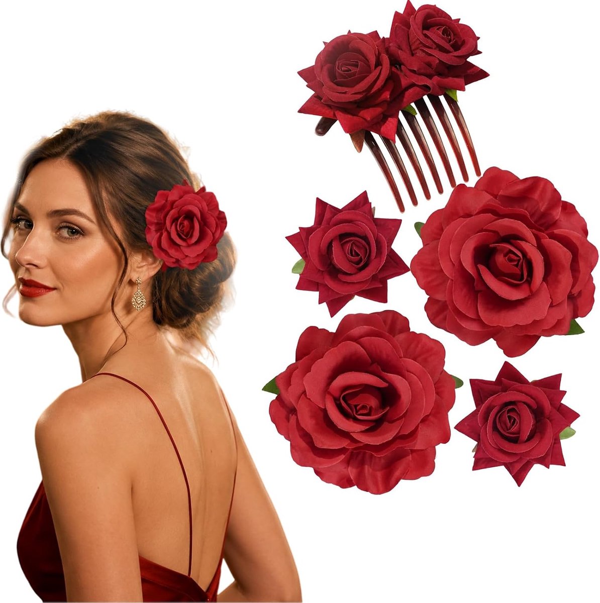 5 Stück Haarschmuck Blumen, Rosen, Stoffblumen, Haarspangen, voor Dames, Bruiloft, Vakantie, Alledaags, Bloemen Haarspangen, Bruid, Party, Cadeau, Cadeau-idee