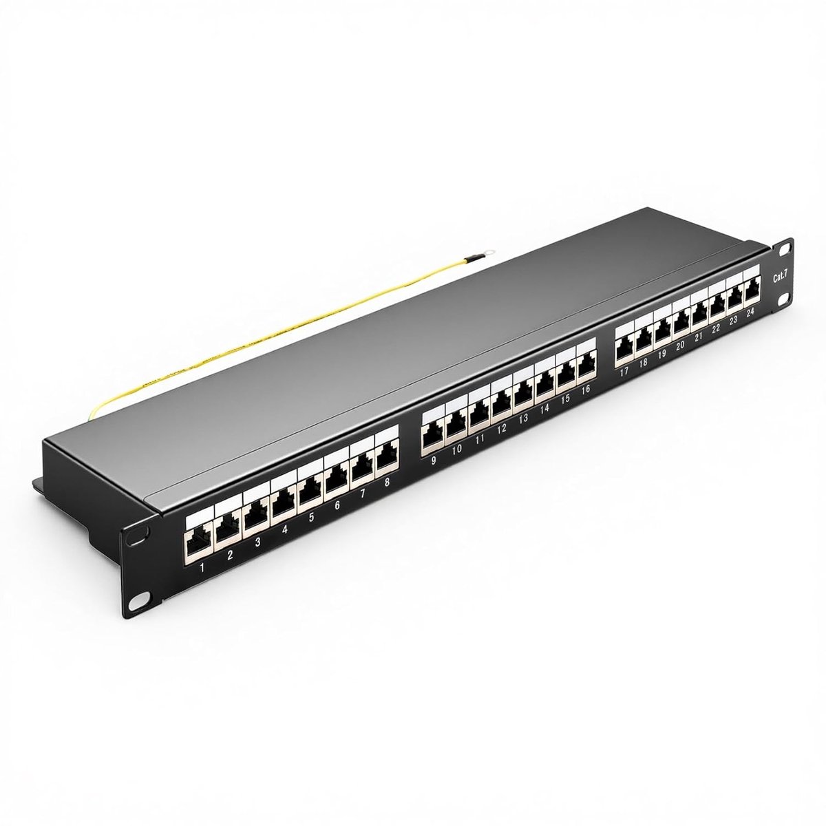 7 patchpaneel, verdelerpaneel, 24 poorten, afgeschermd LAN-netwerk patchpaneel RJ45 met LSA-lijst, 10 Gbps patchpaneel 19 inch voor Cat7/6A/6 installatiekabel