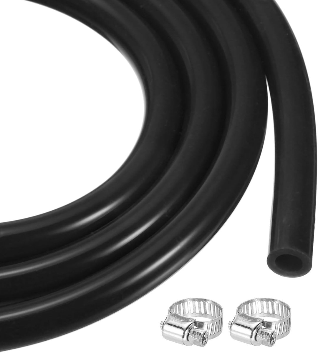 Slang van siliconenrubber, 4,8 mm x 8 mm, flexibele kunststof slang voor lucht voor bier en wijn, pompen, sifon 3/16" ID 5/16" OD met 2 klemmen, zwart