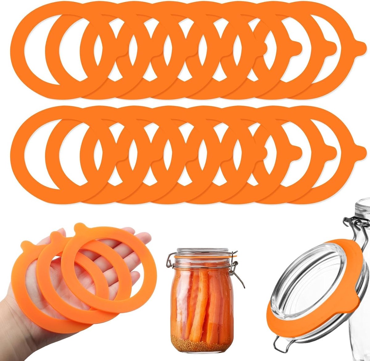 inmaakrubberringen, 15 stuks, siliconen, 69 mm, reserverubberen ringen voor weckpotten, herbruikbaar, lekvrij, inmaakpotten, brede hals, oranje