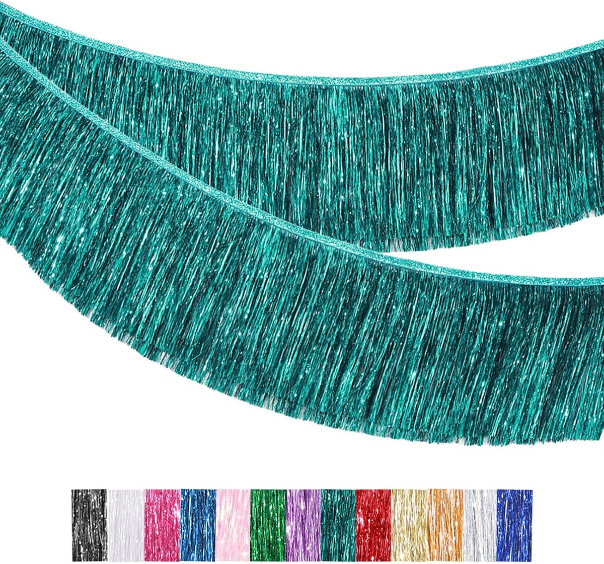 Blue Fringe Slinger, 2M/20CM Sparkly Klatergoud Franje, Muur Ophangende Metallic Folie Fringe Slinger Banner, Glanzende Strookjes Feest Achtergrond voor Bruiloft Verjaardag Auto Parade