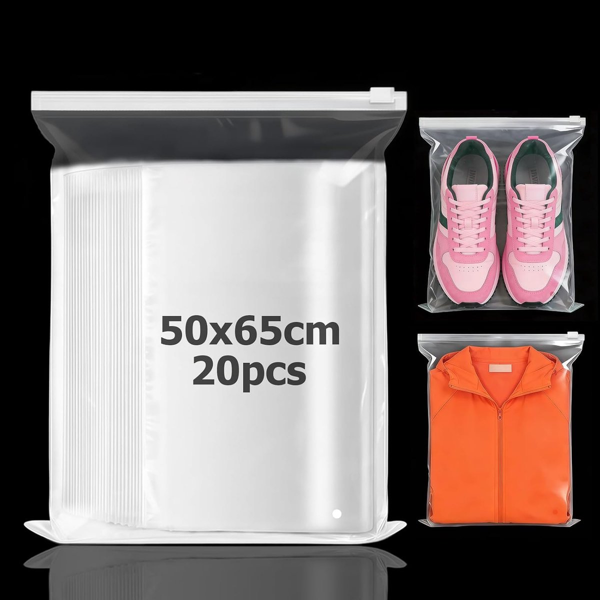 20 stuks 50 x 65 cm ritszakken met ventilatiegaten, grote hersluitbare plastic zakken met ritssluiting, ruimtebesparende zakken voor kleding, schoenen, huisorganisatie