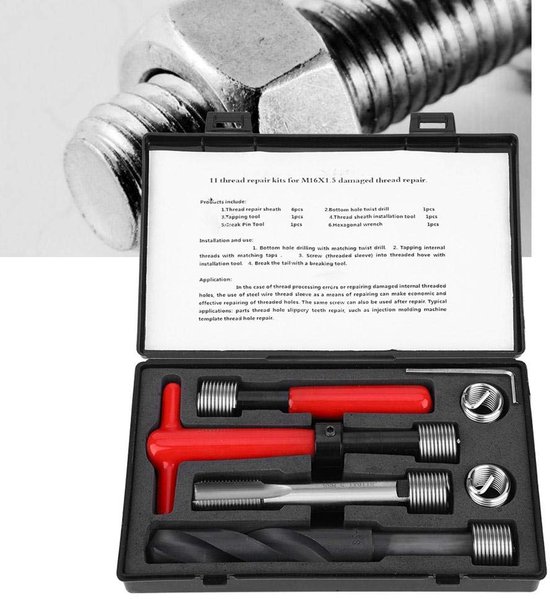 Schroefdraadreparatieset M16x1,5 schroefdraadhuls roestvrij staal binnendraad reparatie accessoires kit gereedschap voor schroeven — afbeelding 3
