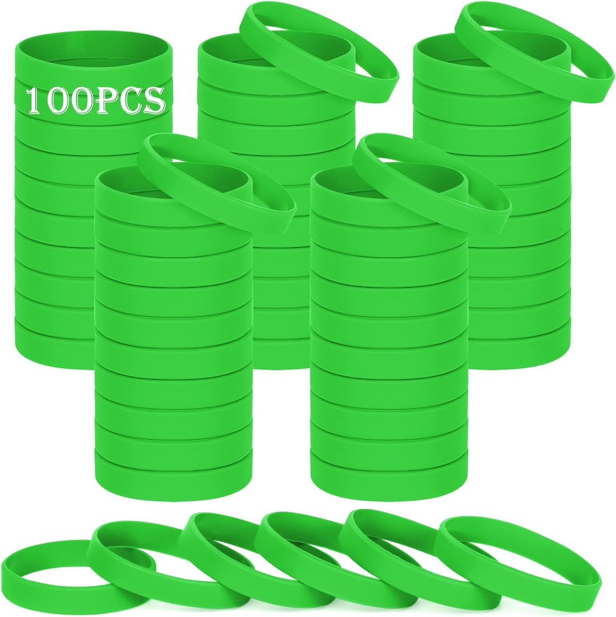 armbanden, 100 stuks, siliconen armbanden, siliconen polsband, lege rubberen armbanden voor school, leraren, teamparty, mannen en vrouwen (groen, 8 inch - 202 cm)