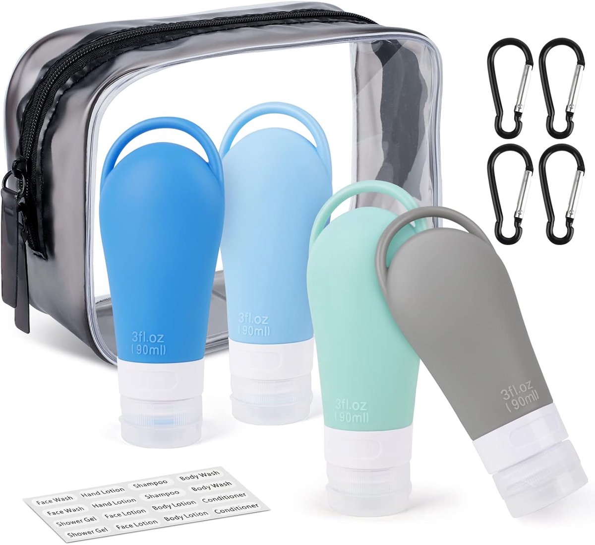 Reisflessen om te vullen, TSA 100 ml siliconen reisflessenset