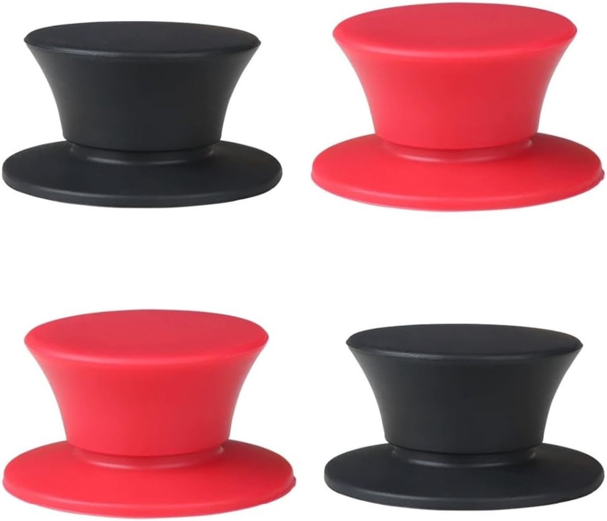 Set van 4 siliconen potdekselknoppen - BPA-vrije en hittebestendige universele vervangende handgrepen voor slowcookers, pannen, keukenkookgerei (zwart en rood)