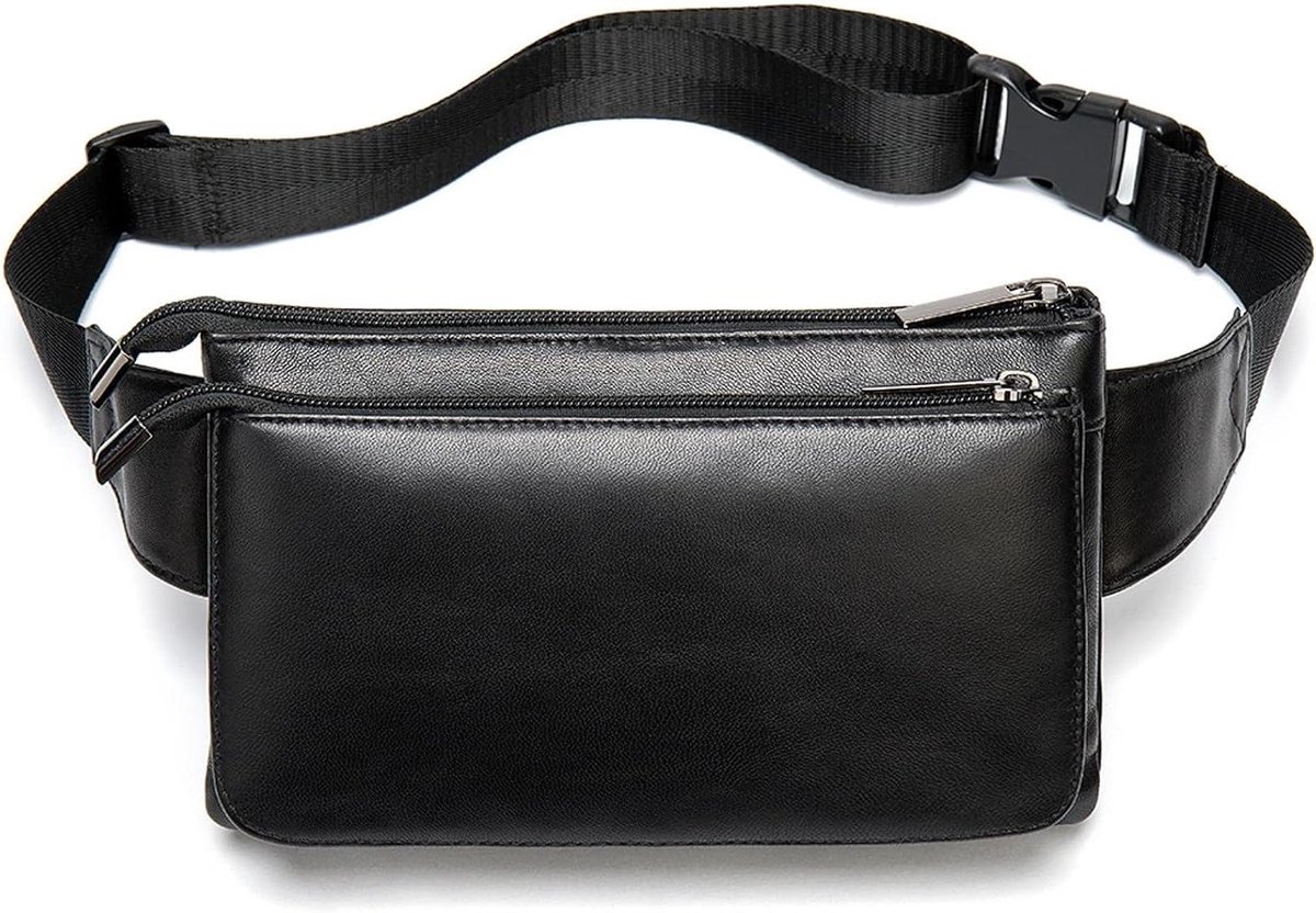 Leren Heuptas - Borstas Crossbody - Outdoor Activiteiten - Verstelbare Band - 21x2.5x12.5cm - Zwart