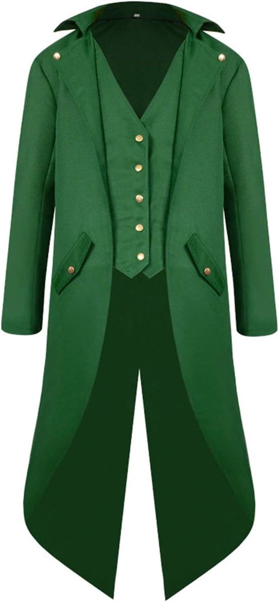 Gothic Frack, Halloween Steampunk mantel jas kostuum (groen, XL) | Elegante herenjas met klassieke snit, knoopdetails en een schort design. Ideaal voor Halloween, cosplay, feestjes