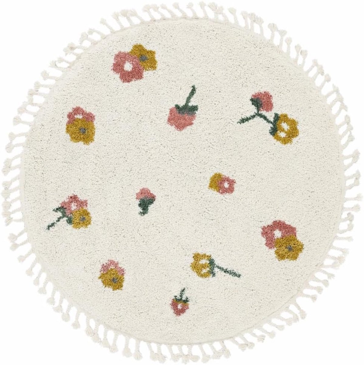 Linnea Kinderkleed, Ø 100 cm, Off Wit/Multi | Moderne, Rond, Middelpolig, Alleen chemisch reinigen, Oeko-Tex 100, Zonder gevaarlijke chemicaliën, Kinderkamer