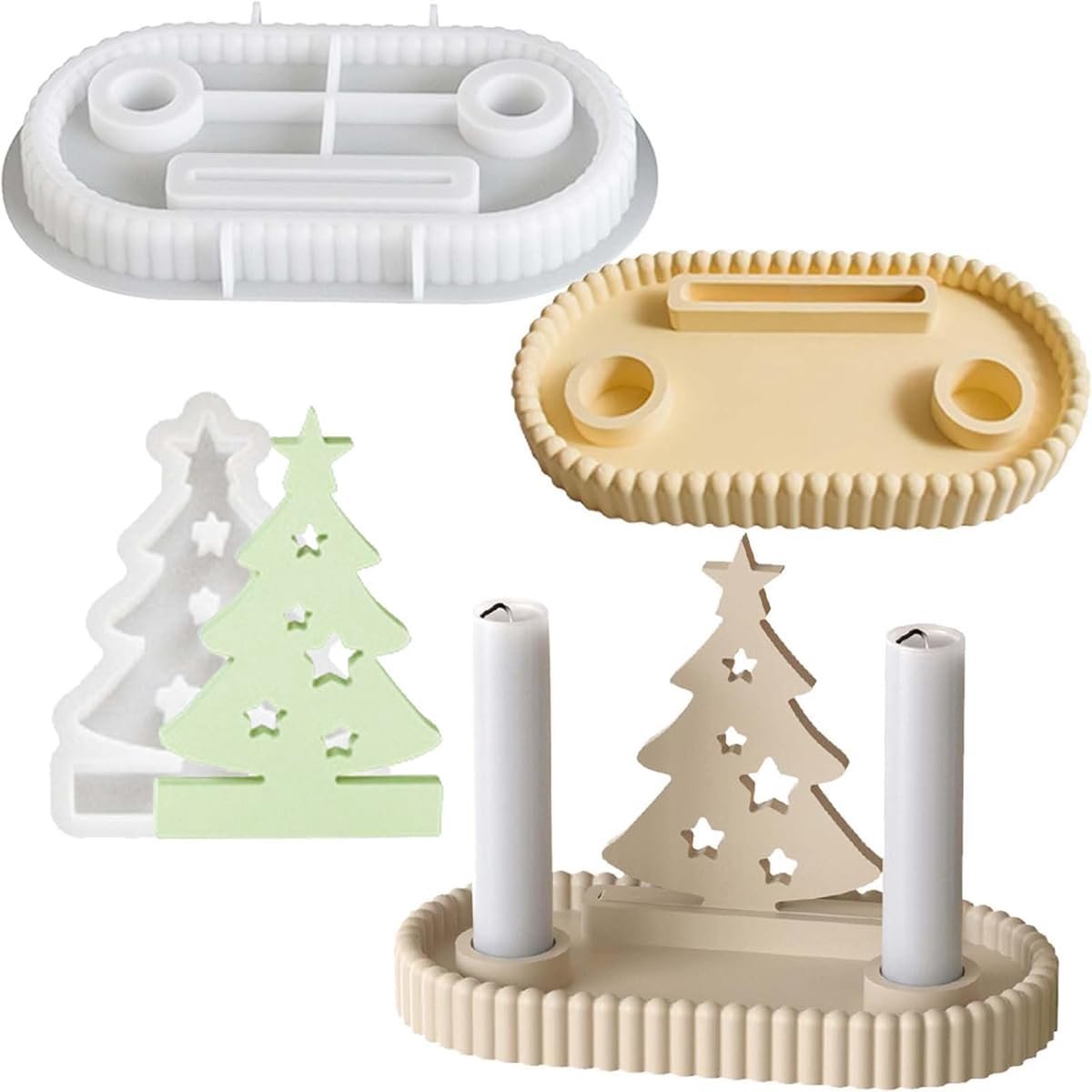 2 stuks siliconen gietvormen voor Kerstmis, gietvormen, siliconen kaarsenhouder en dennenboom, doe-het-zelf siliconen gietvorm, lente voor gips, epoxyharsvormen, kerstdecoratie