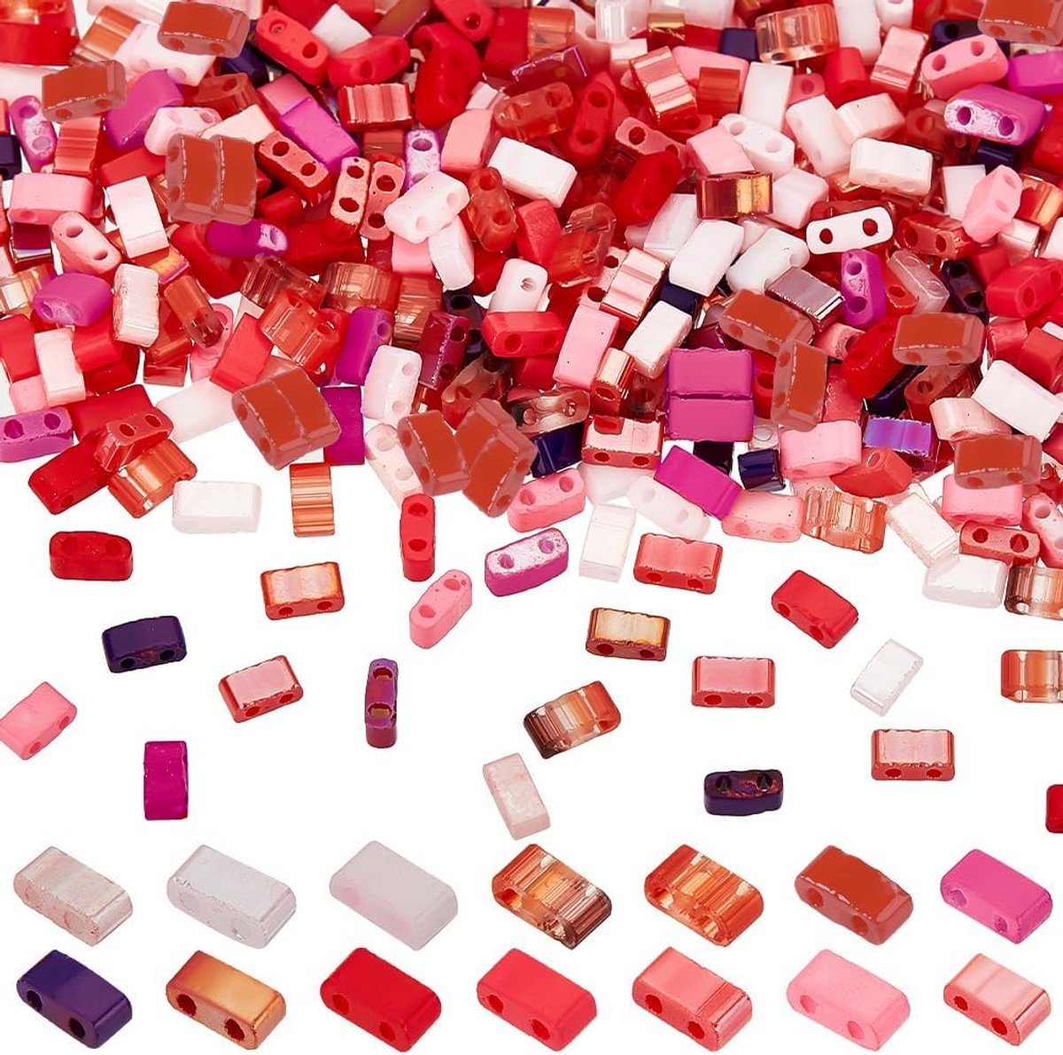 PandaHall 420 stuks 14 roze kleuren rechthoek halve Tila kralen 2-gaats glazen rocailles platte vierkante ambachtelijke kralen Japanse glazen afstandskralen voor sieraden armband oorbellen ketting
