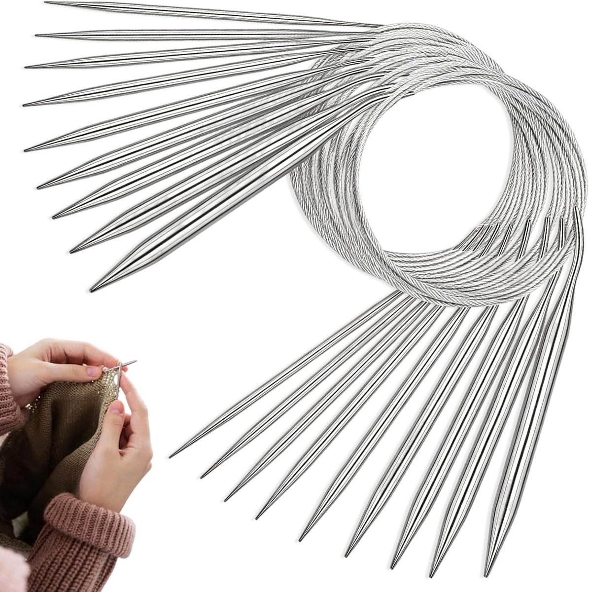 Set van 9 rondbreinaalden, groot 120 cm, 9 maten (2/3/4/5/6/7/8/9/10 mm), met schaalverdeling, voor breiprojecten zoals truien, sjaals en ander handwerk