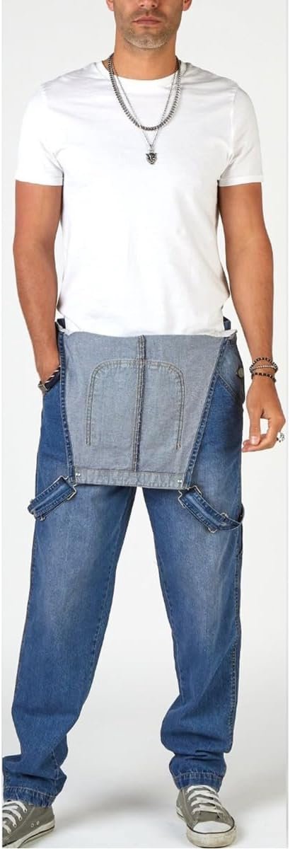 Heren Denim Blauwe Tuinbroek Stonewash Relaxed Fit Casual Jeans Zakken Overalls — afbeelding 4