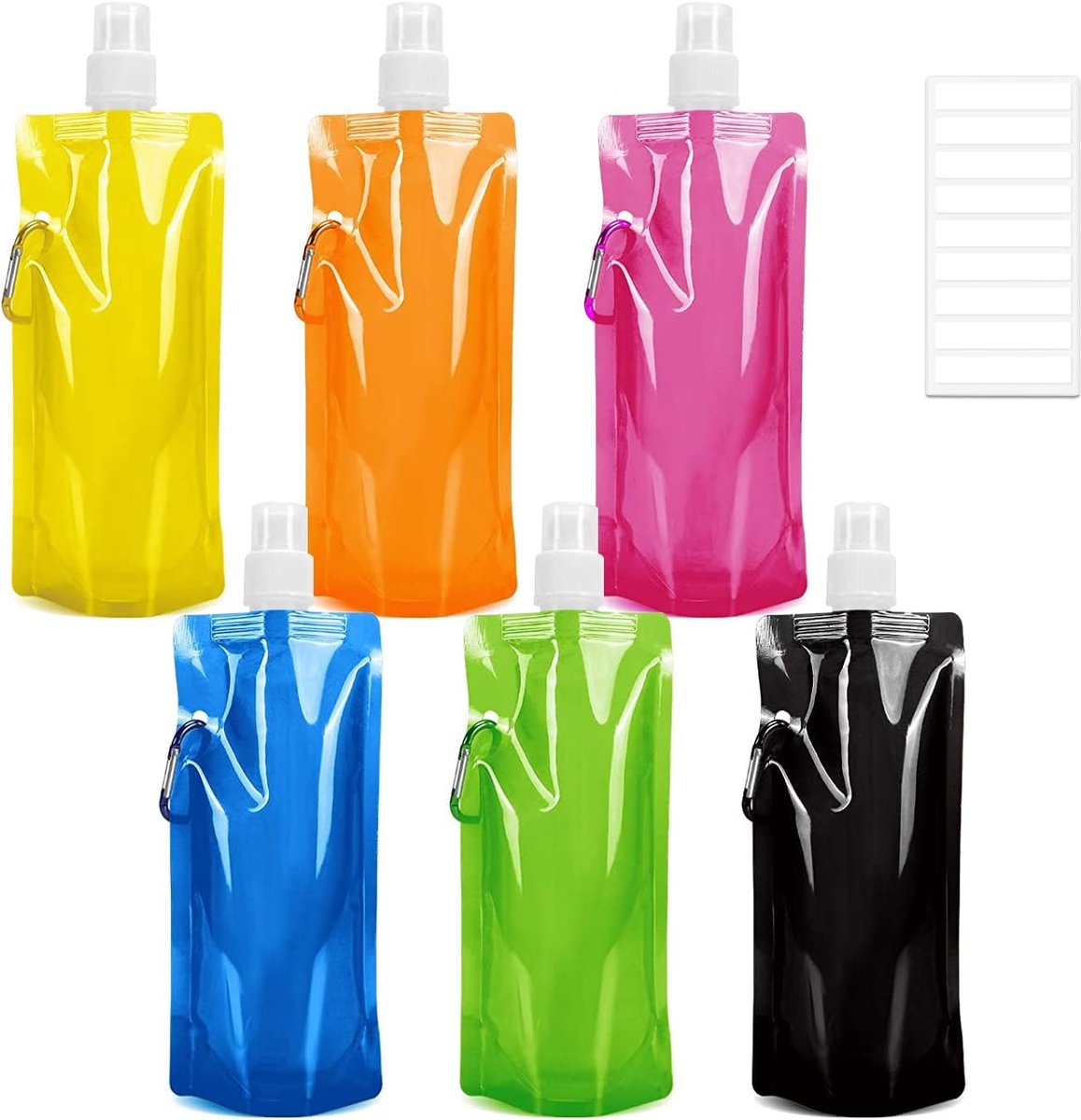 Waterfles Herbruikbare waterzak met karabijnhaak 480ML Flexibele opvouwbare drinkflessen voor wandelen Avontuurlijke reizen (6 stuks)