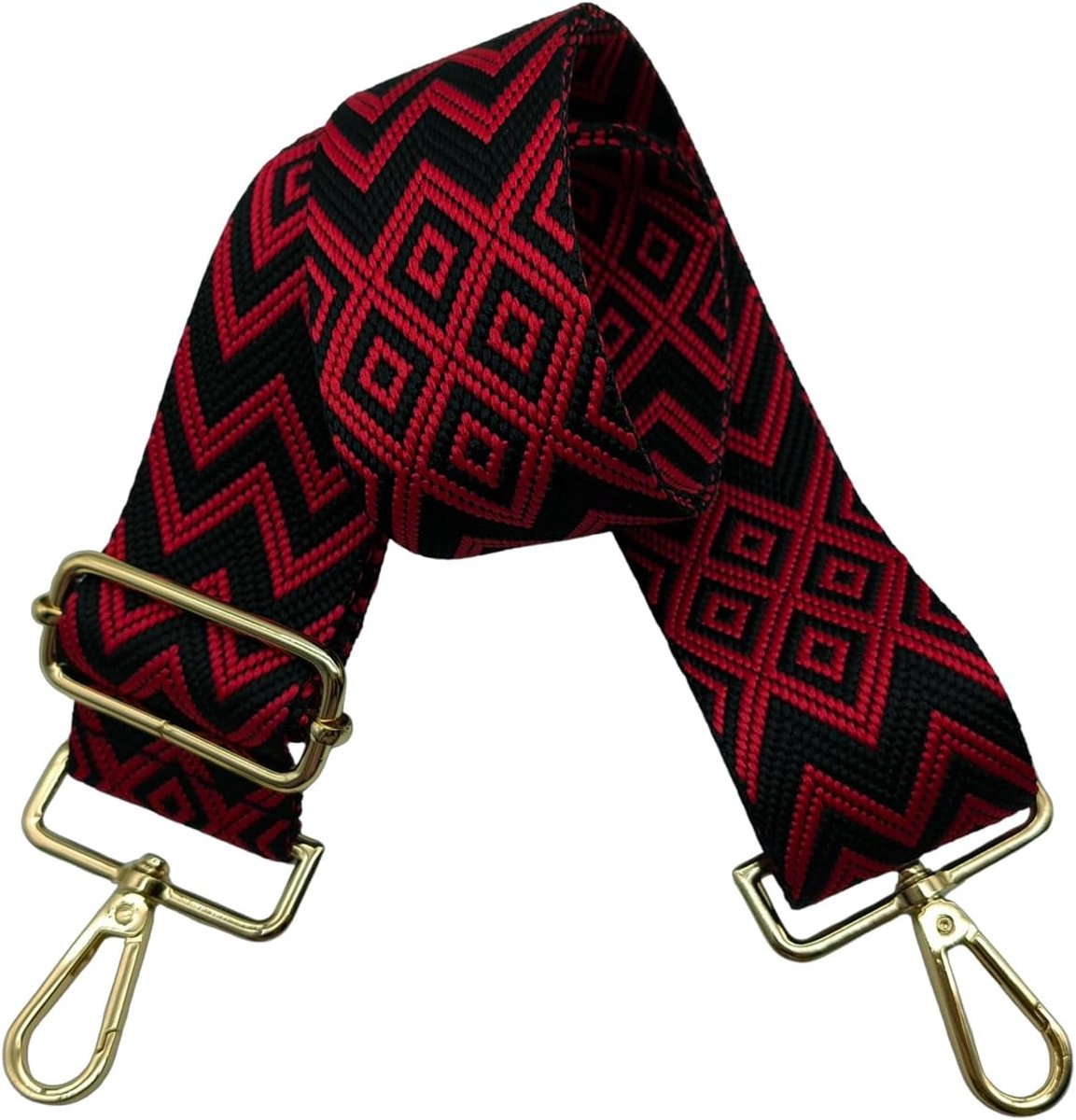 Schouderriem voor tas, 5 cm, brede riem, schoudertas, verstelbaar, schouderriem, verwisselbare handtas met goudkleurige gesp, voor dames, doe-het-zelf, schouderriem, accessoires (zwart/rood), 17