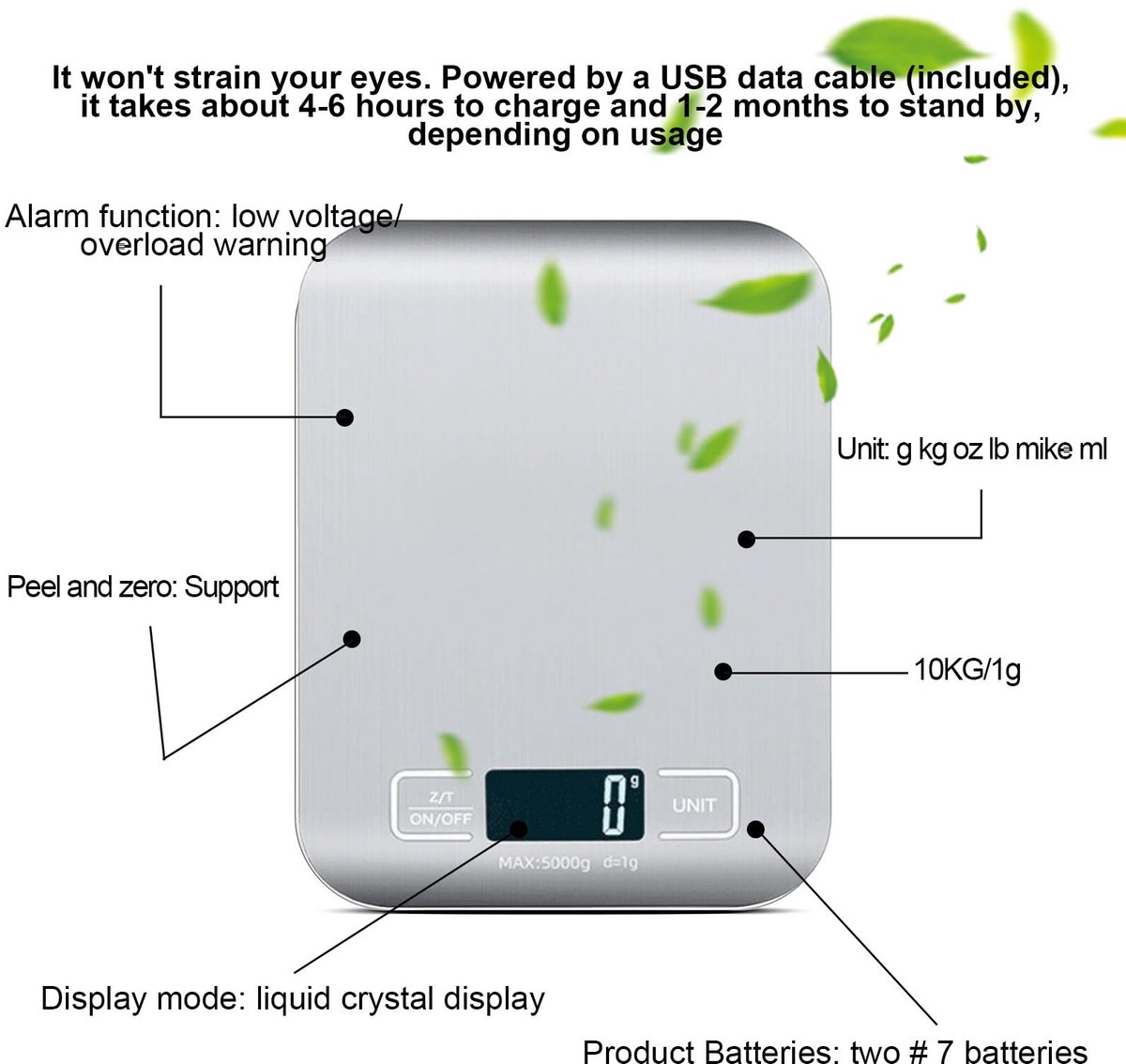 Digitale keukenweegschaal 10 kg/1 g - USB-oplaadbaar - zilver-wit - nauwkeurig wegen in de keuken - SnelShoppen
