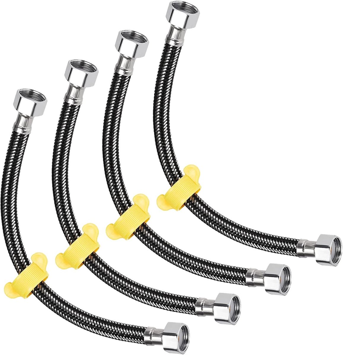 Kraan toevoerleiding connector (300mm/12) 4 stuks, 304 roestvrij staal G1/2 vrouwelijk naar G1/2 vrouwelijke watertoevoerslangconnector - voor keuken badkamer, zwart